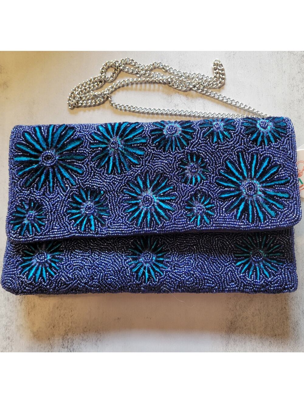 Classy Floral Embroidered Beaded Clutch | Handcrafted Artisan Evening Bag